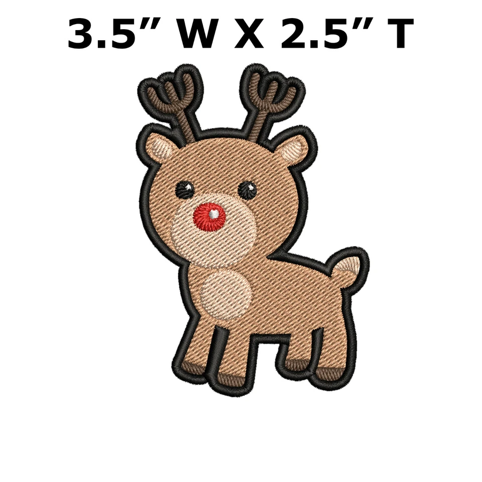 Christmas Patch Rudolph Red Nose Reindeer Embroidered Iron-On Applique - Image 4 of 4
