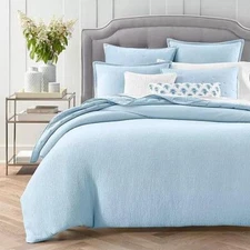 Sky 3-Piece Textured Matelasse King Blue Duvet Cover and Shams Set
