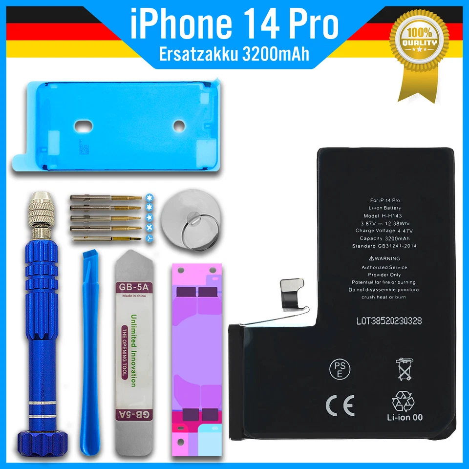 PROBAGZ Ersatz Akku für iPhone 14 Pro + Wekzeug Set + Rahmenkleber
