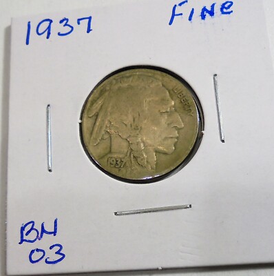 1937 p Fine Buffalo Nickel ,Full Date Indian Head Nickel Nice Detail B N 03