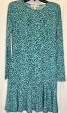 Michael Kors Medium Green Blue White Geometric Long Sleeve Logo Trapeze Dress