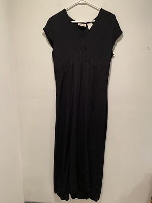Kathie Lee Collection Maxi Dress Size 10 Black Cap Sleeve Some Stretch Embroider