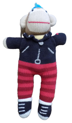 Zubels Rock Star Monkey Blue Mohawk hand-knit 100% Cotton Plush Baby Toy Doll