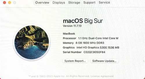 MacBook 12" 2015 1.1GHz Core M-5Y31 8GB RAM 256GB SSD MacOS Big Sur - Afbeelding 10 van 14