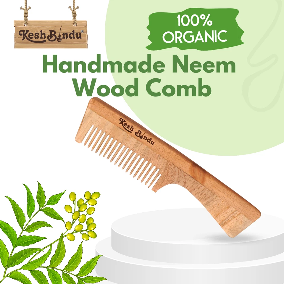 Neem Wooden Comb Wide Teeth for Healthy & Dandruff Free Scalp Massaging Comb - Image 4 of 4