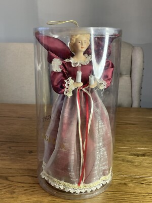 Vintage 12  Red Christmas Angel Tree Topper Porcelain Head & Hands BNIB!
