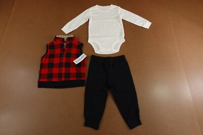 Carters Baby Size 18 Months 3-Piece Red Buffalo Check Little Vest Set NWT