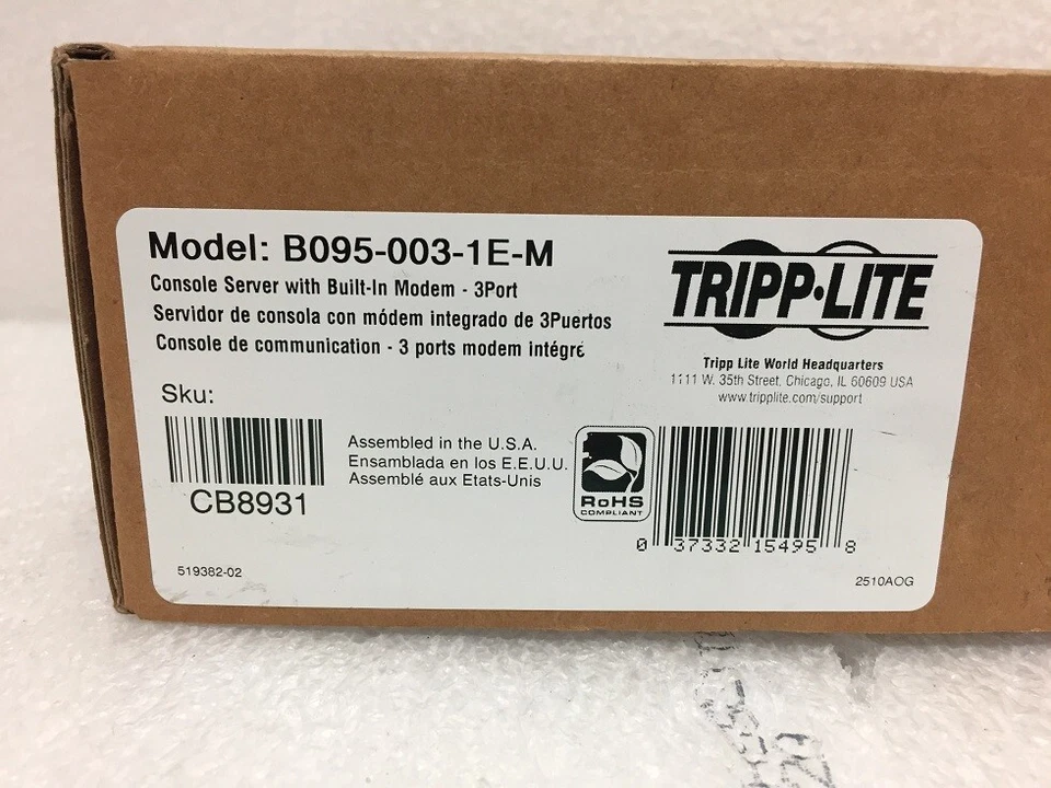 New TRIPP-LITE B095-003-1E-M 3-Port IP Serial Console Terminal Server w/ Modem  - Image 2 of 2