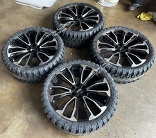 24 New 2023 Sierra Yukon Black Machine Wheels Silverado Tahoe 33 Mud Mt Tires