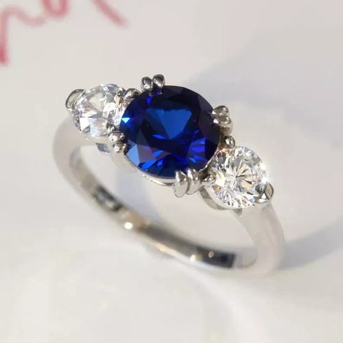 AAA 2.80 Ct Oval Cut Natural Sapphire & Diamond Wedding Ring 14k White Gold - Picture 2 of 5