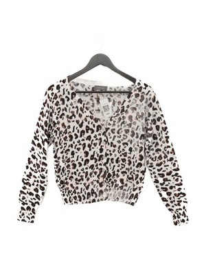 Neuwertige Samt Damen Strickjacke M weiß Animalprint 100% Baumwolle V-Ausschnitt Cardigan