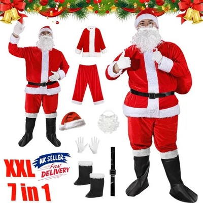 Adult Santa Claus Costume Father Outfit Christmas Flannel Suit Mens Fancy Dress