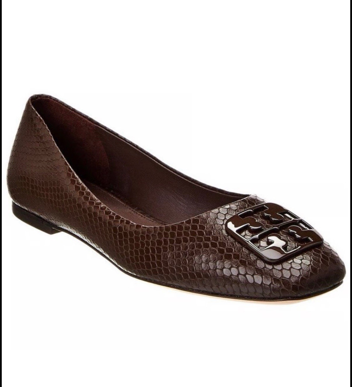 Tory Burch Georgia Snakeskin Ballet Flats Chocolate Brown Womens 6 Leather Shoes