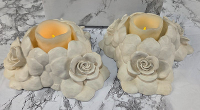 Unbranded Pair Of Triple Rose Candle Holder With Working Candles