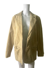 Beth Terrell Leather Jacket Coat Size M Womens EU 40 Vintage Beige Pockets
