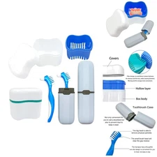 Travel-Friendly Denture Cleaning Kit with 2 Cups & Portable Toothbrush Boxes