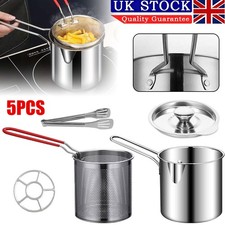 5pcs Stainless Steel Chip Pan Deep Cook Fryer Pot Frying Basket Kitchen Cookware