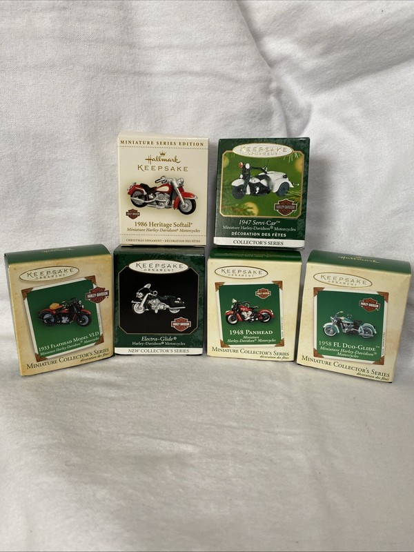 Lot 6 Hallmark Harley-Davidson Motorcycles Miniature Ornaments - NEW