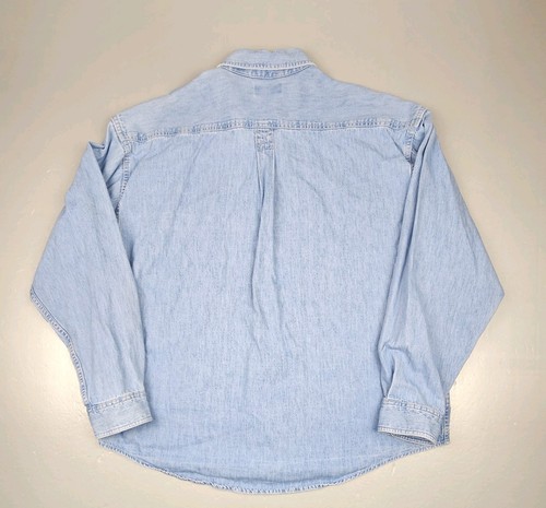 LL Bean Denim Shirt Mens 2XL. Vintage 90s Blue Button Down Casual Long Sleeve. - Imagen 4 de 4
