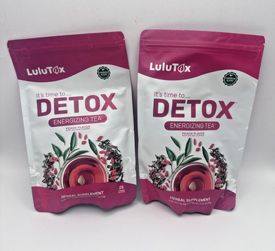 LuluTox Detox Energizing Tea Peach Flavor Lot of 2 Herbal Supplement 28 Servings