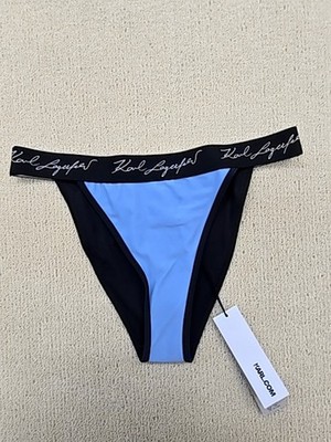 Karl Lagerfeld Damen Badehose blau L String zum Binden Logo einfarbig