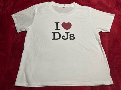 I Love DJs 100% Cotton T-shirt White Music Tee Medium Party Rave EDM Raver