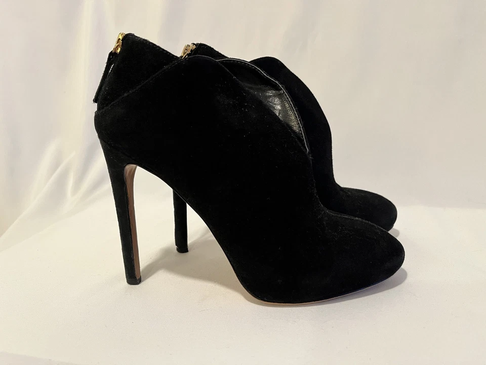 Nine West Negro Punta Redonda Gamuza Botines Tacones Zapatos Talla 6 M Foto 3 de 4