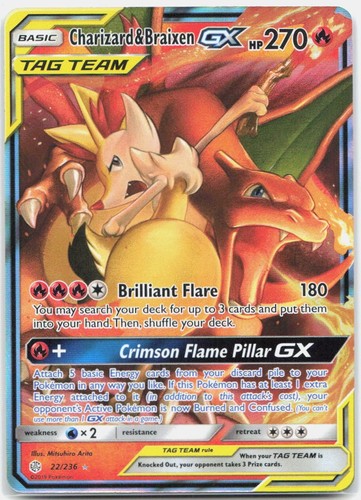 Pokemon Charizard & Braixen GX 22/236 LP Holo UR Cosmic Eclipse