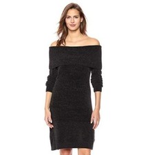 Nine West Charcoal Heather Off The Shoulder Long Sleeve Sweater Dress XL