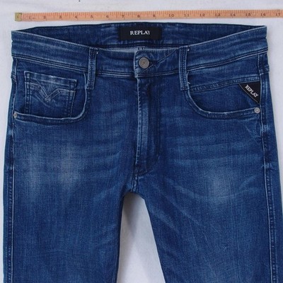 Mens Replay M914 ANBASS Stretch Slim Tapered Blue Jeans W31 W32 L32