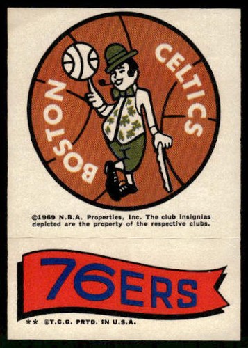 Boston Celtics 76ers 1973 Topps Team Stickers card