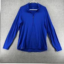 REI Co Op Midweight Base Layer 1/2 Zip Pullover Men Size Large Blue Wool Winter