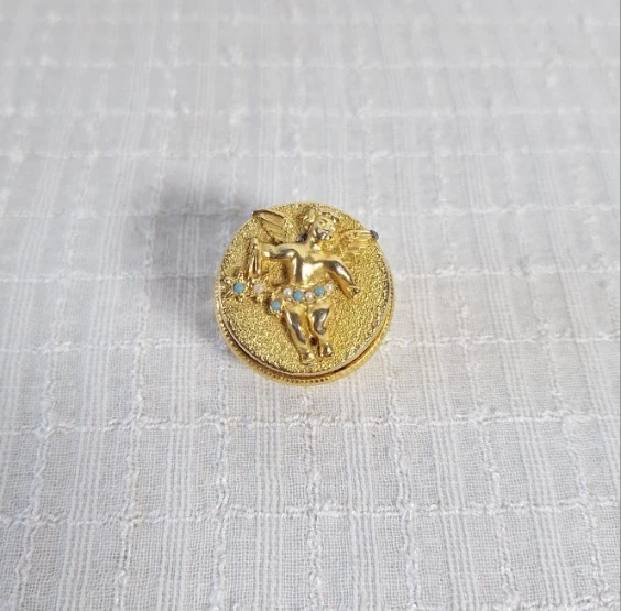 Ancien Pilulier En Métal Doré - Photo 2/4