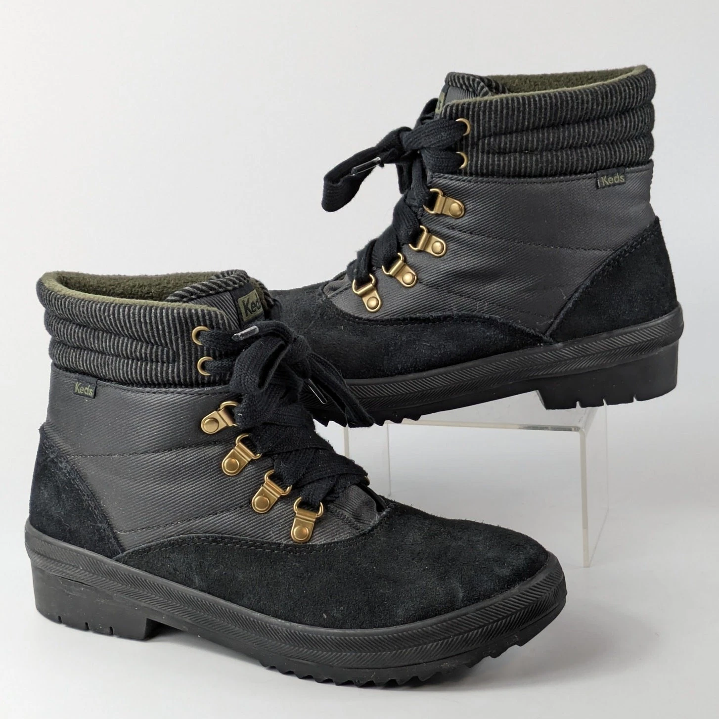 Keds Womens Size 8 Camp Boots Black Suede & Splash Twill Thinsulate Insulated