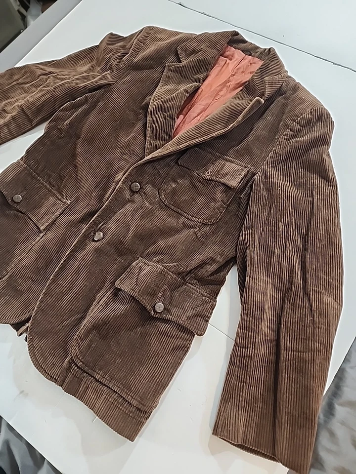 Chaqueta Abrigo Deportivo Vintage Marrón Ancho Pana Gale Para Hombre Pequeña Años 70 Estilo Campo Foto 3 de 4