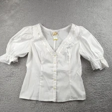 VTG 70s Gunne Sax Gunnies Jessica McClintock Top Size 11 White Lace Puff Cottage