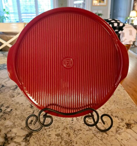 Emile Henry Made in France 14” Ceramic Pizza Stone Red Ribbed Flame Burgandy