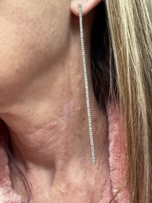 Beautiful Pave Diamond And Silver Drop Earrings 1.22 CT
