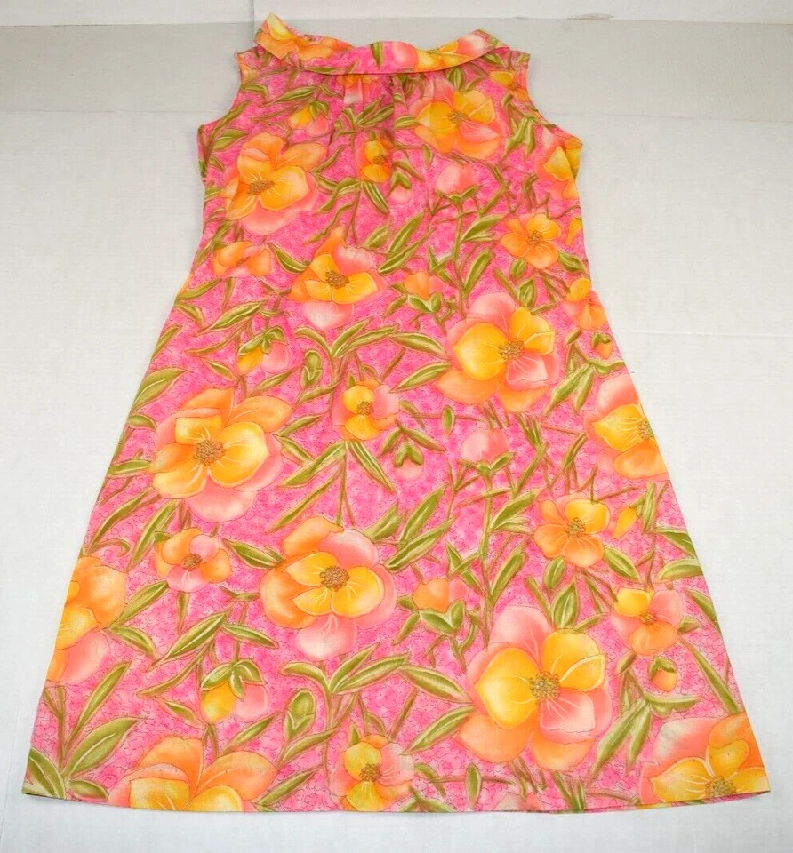 Vestido de casa vintage hecho a mano talla S/M años 60 rosa limonada cremallera trasera suave fino Foto 3 de 4