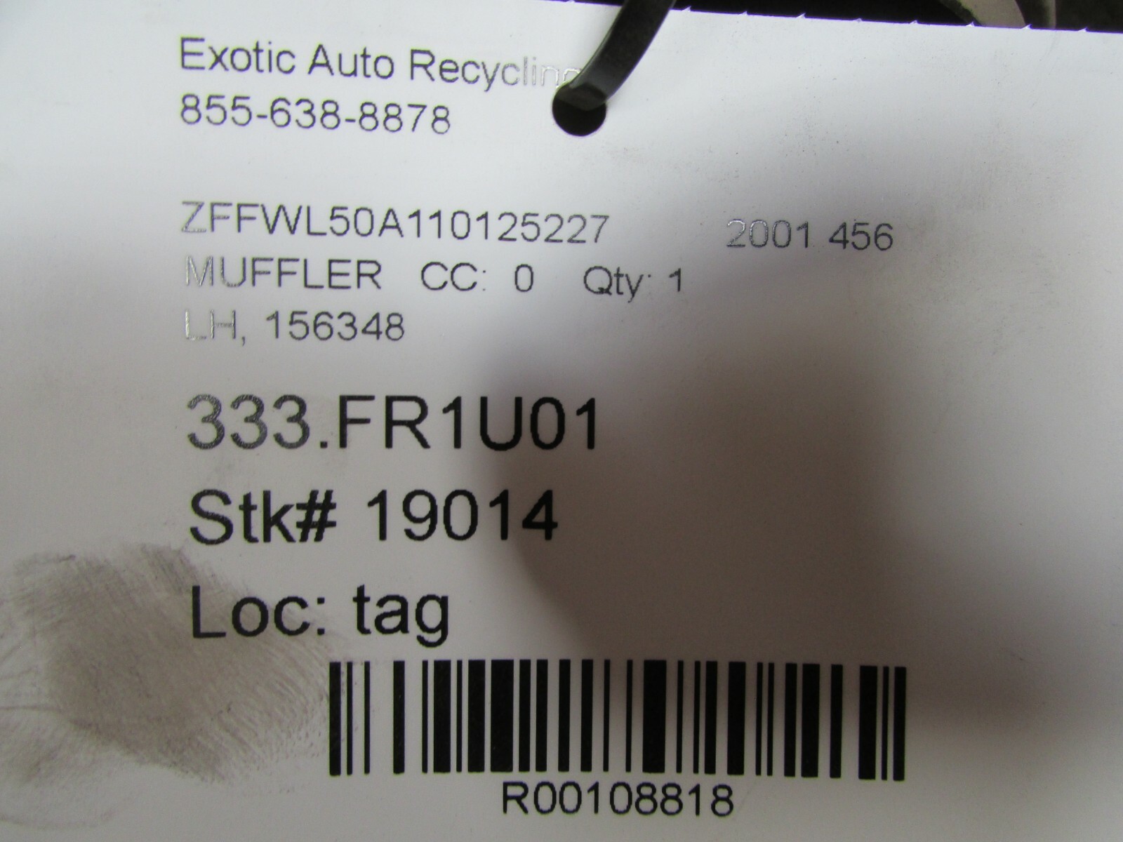 Ferrari 456, LH, Left Muffler, Used, P/N 156348