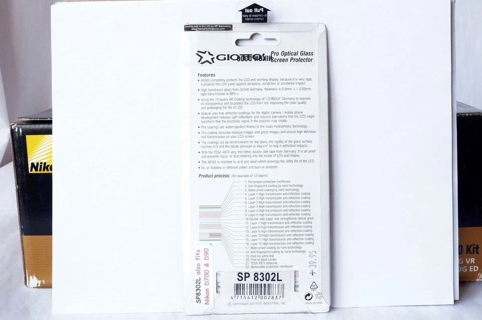 Protector de pantalla de vidrio óptico Giottos Pro para Nikon D300, D700, D90 nuevo Foto 2 de 4