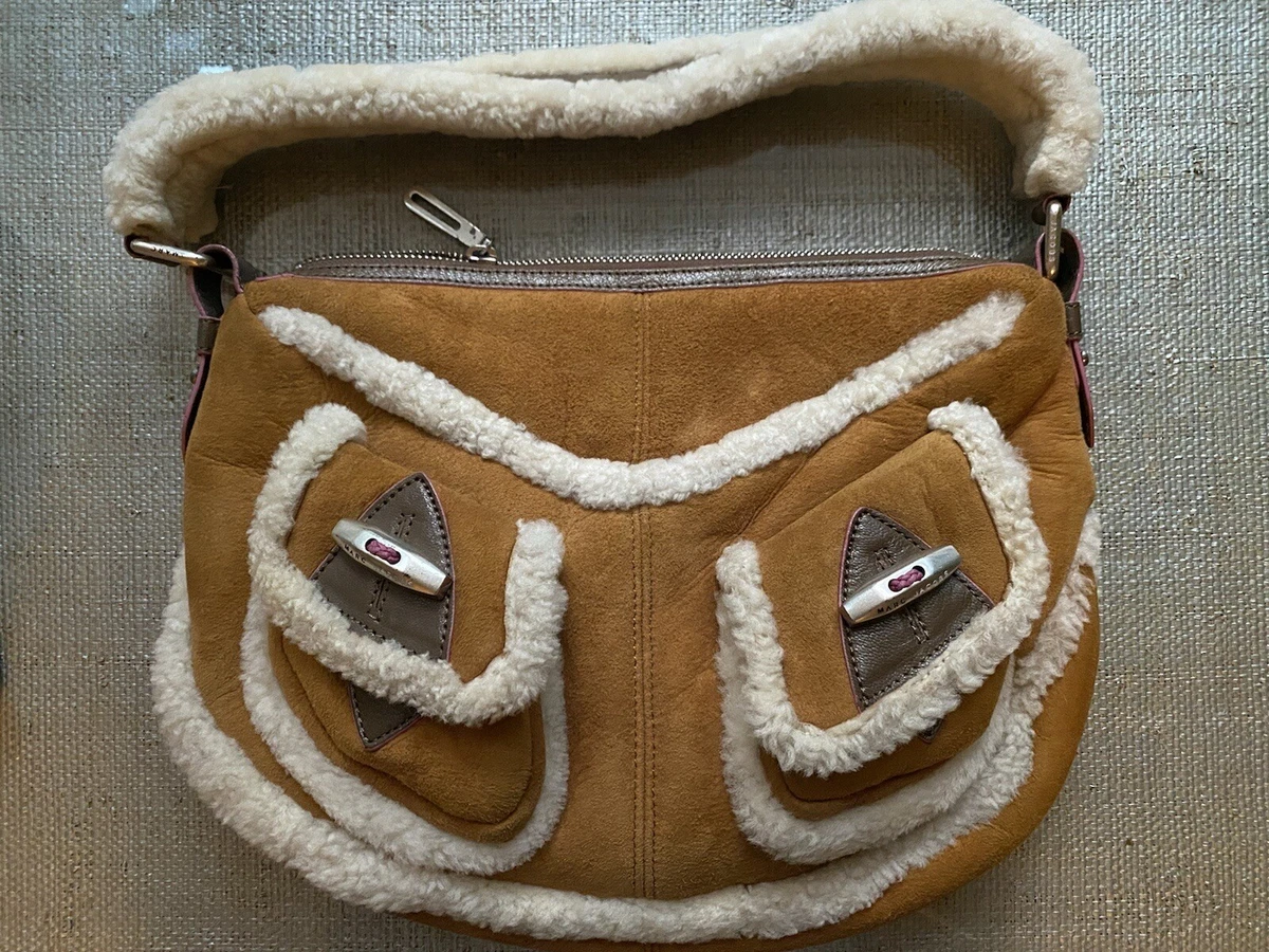 Marc Jacobs Tan Suede Shearling Shoulder Woman s Bag. Purse. Medium