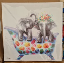 Yidepot: Elephants in Bath Colorful Wall Art Print Funny - 60cm x 60cm - New