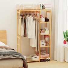6 Tier Bamboo Garment Rack Storage Shelves Clothes Hanging Wardrobe Closet Stand