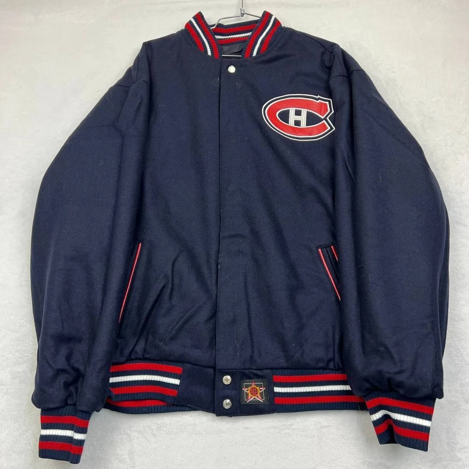 Vintage Montreal Canadiens Varsity Jacket Men XL Navy Blue JH Design Reversible - Image 2 of 4