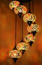 Turkish Moroccan Glass Mosaic Hanging Ceiling Pendant Lamp Light 7 Large Globe