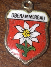 Vintage Oberammergau Germany 800 Silver Enamel Travel Flower Shield Charm Reu