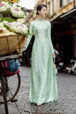 Green Ao Dai Vietnamese Gam Long Dress with Matching color Pants