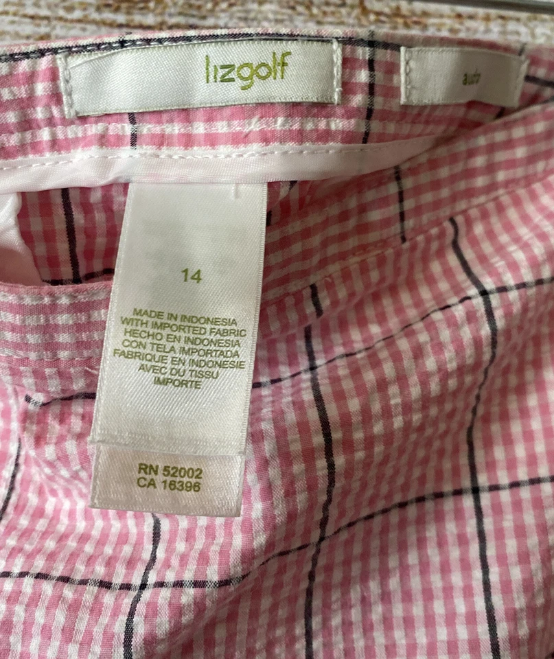 Pantalones Cortos Liz Golf Para Mujer Audra Rosa Cuadros Seersucker Elastizados, 14, Bolsillos Foto 4 de 4