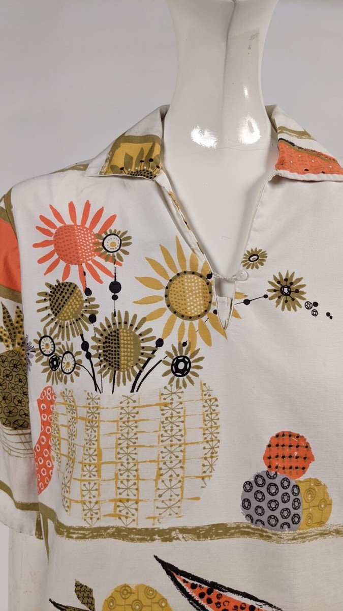 VINTAGE 1960’S FLORAL + FRUIT BOWL PRINT COTTON SHIRT View 2